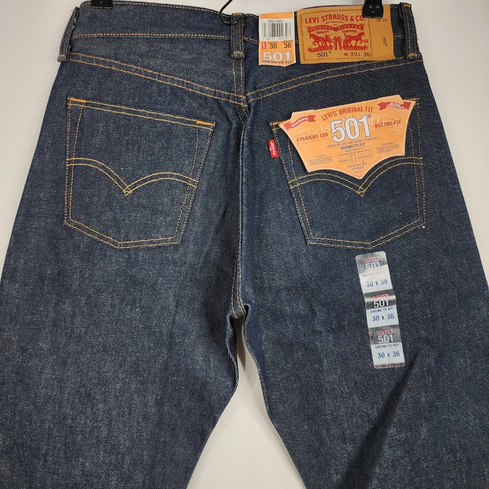 Levi's 501 30X36 Raw Unwashed Shrink To Fit Straight Leg Denim Jeans Men's NWT - Picture 5 of 11